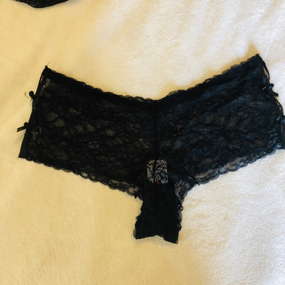 Sexy side bow tie black lace panty